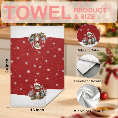 Christmas M Variant Red Cat Kitchen Dish Towels 16x24 Inches - Holiday Decor