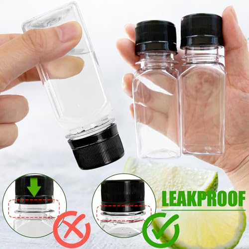 50 Pack 2oz Plastic Juice Shot Bottles with Leak-Proof Caps for Travel & Storage