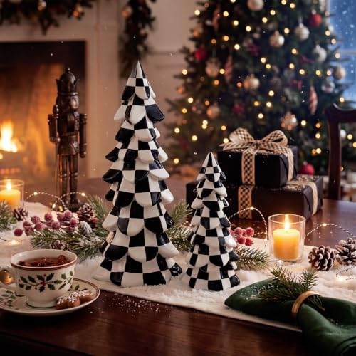 SiliFine Resin Checkered Christmas Tree Figurines - Pine, 2-Piece Set