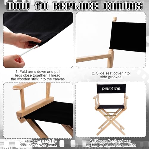 2-Set Director Chair Replacement Canvas Cover, Black Seat and Back Set