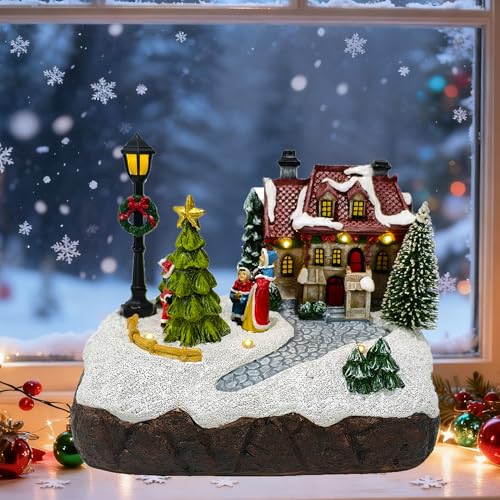Lighted Resin Christmas Village House Figurine - Winter Holiday Tabletop Decor