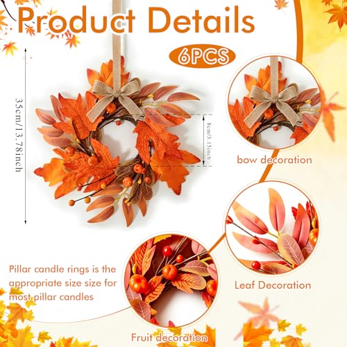 6 PCS 9-Inch Mini Fall Wreaths for Kitchen Cabinets, Thanksgiving Autumn Decor