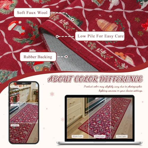 LIVEBOX Red Christmas Rug Runner 2x6 ft Washable Non-Slip Indoor Decor