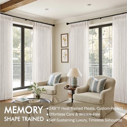 Pinch Pleat Linen Curtains 90 Inch - Light Filtering Drapes (Set of 2)