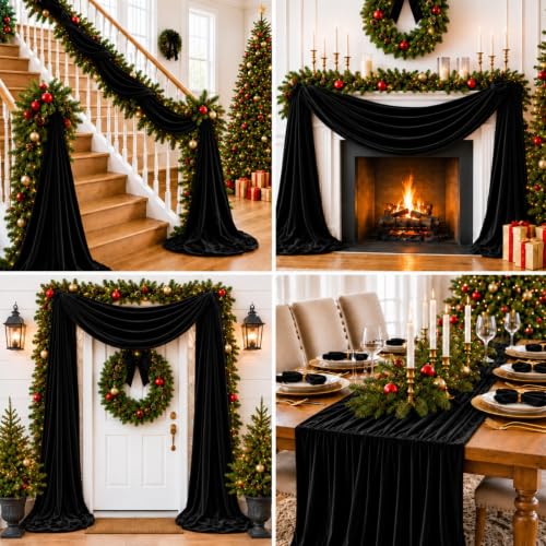 Yinder Black Velvet Christmas Garland 16.5ft – Extra Wide, Double-Sided Luxury Ribbon