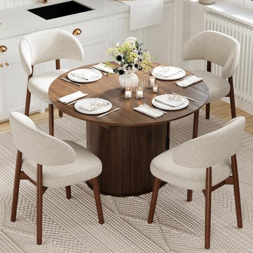 Extendable Round to Oval Dining Table Set with Storage and Chairs