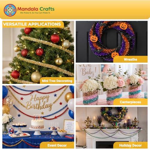 Metallic White Glitter Tinsel Garland - 30 FT x 0.75 Inch Foil Decor