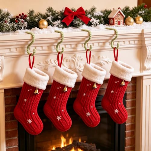 6 Pack Christmas Bendable Stocking Holders with Jute Rope - Rustic Mantle Hooks