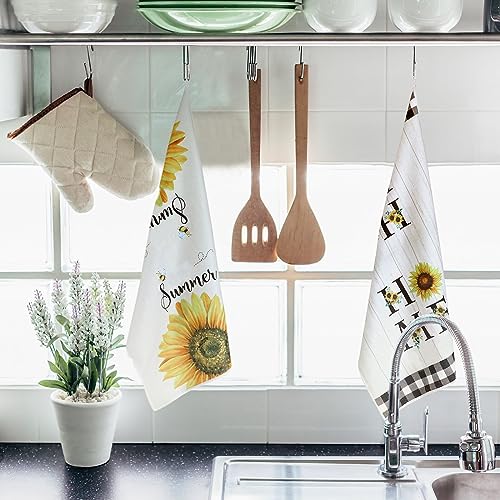 4-Piece Sunflower Kitchen Towel Set, Absorbent Floral Dish Tea Towels