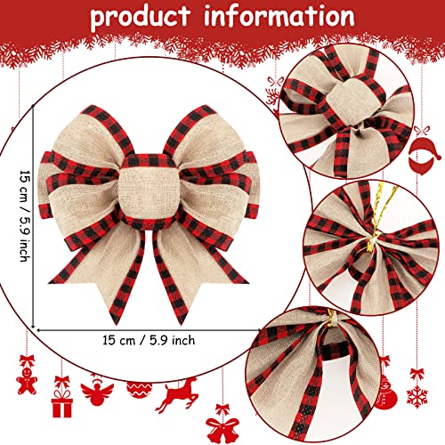 Geosar 4 Pcs Christmas Buffalo Plaid Bows Decor Red & Black Classic Holiday