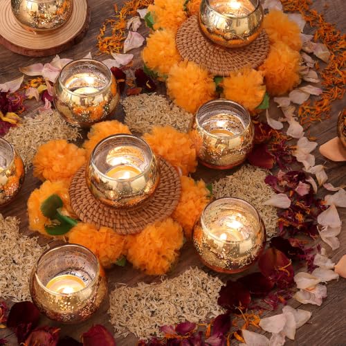 Set of 12 Gold Mercury Glass Votive Candle Holders