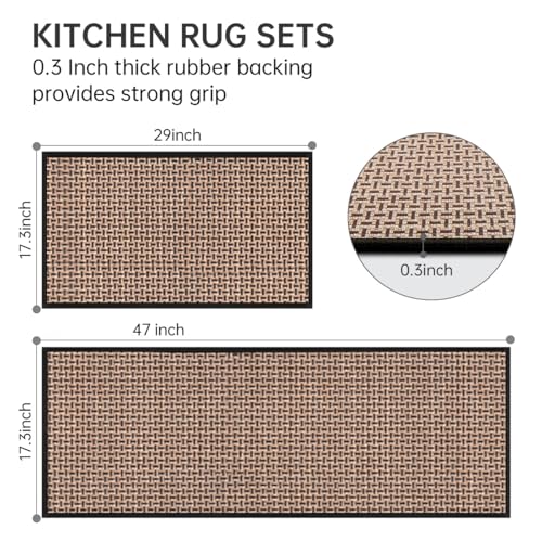 Non-Slip Kitchen Rug and Mat Set - 2 Piece Absorbent Cushioned Floor Mats