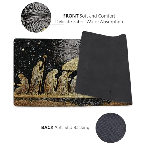 Christmas Nativity Runner Rug 47x20in with Non-Slip Backing, Jesus Manger Starry Night Decor for Laundry Room Entryway