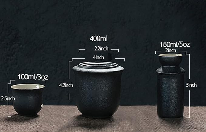Mozacona Ceramic 3-in-1 Sake Set with Tokkuri Bottle, Ochoko Cups & Wine Warmer