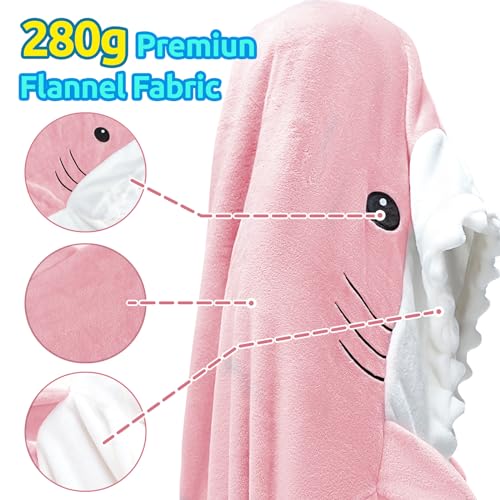 Shark Wearable Blanket Hoodie - Soft Flannel Pink Shark Onesie for Adults