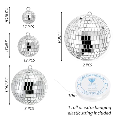 54 Pcs Mini Disco Ball Decorations - Reflective Hanging Ornaments for Parties & Events
