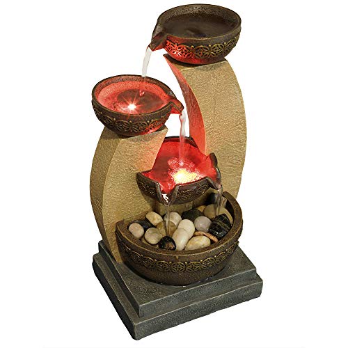 11-Inch Golden Tiered Bowl Tabletop Fountain with Color-Changing LED Lights