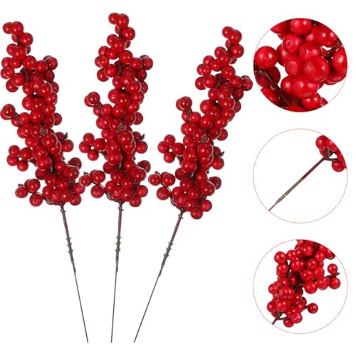 8pcs Artificial Red Berry Stems Christmas Berry Stems Waterproof Berry Branches for Christmas Tree Ornaments Crafts Holiday and Home Decoration (Red)