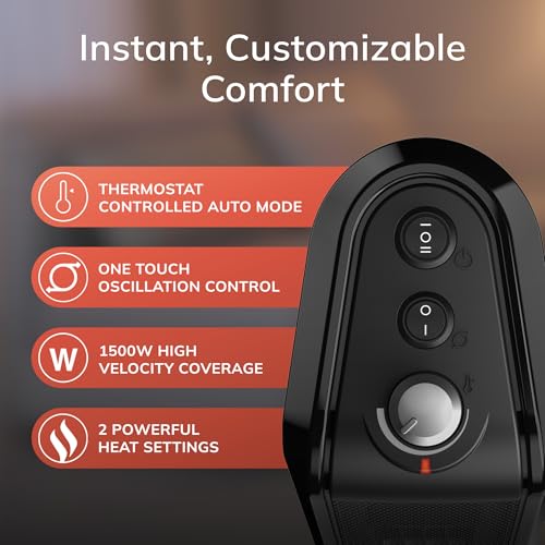 Oscillating Ceramic Tower Space Heater with Overheat Protection, 1500W