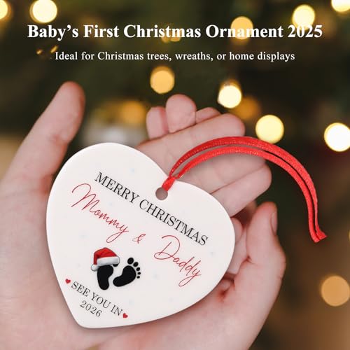 Ceramic Baby First Christmas Ornament 2025 Heart-Shaped Pregnancy Announcement Keepsake