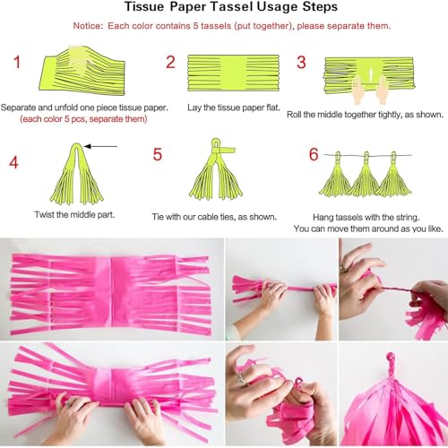 DIY Tissue Paper Tassel Garland Kit - 15 Pieces, Hot & Light Pink