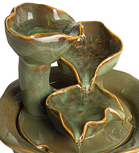 8-Inch Ceramic Tabletop Zen Water Fountain, Cascading 3-Tier Waterfall