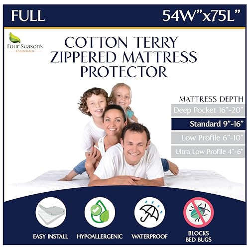 Waterproof Zippered Mattress Encasement - Hypoallergenic Full Size