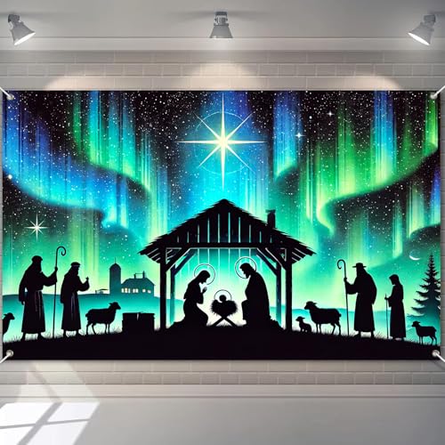 Nativity Scene Banner 71 x 43 Inch | Aurora Star Silhouette Holiday Decor