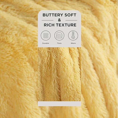 Bedsure Faux Fur Fluffy Sherpa Fleece Bed Blanket Light Yellow 108x90 King - Cozy & Reversible