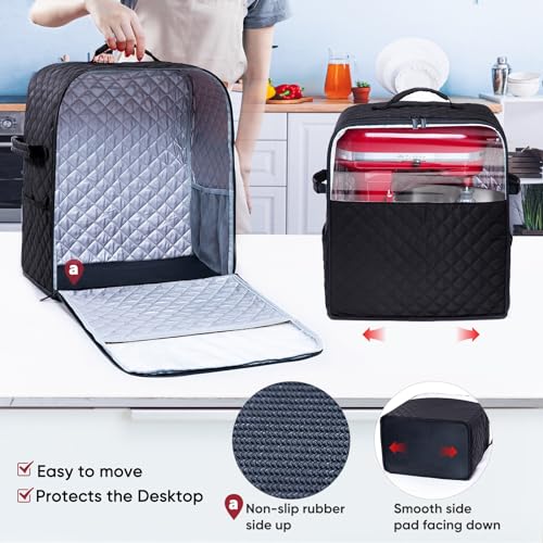 Quilted Stand Mixer Dust Cover with Appliance Slider Base and Pockets
