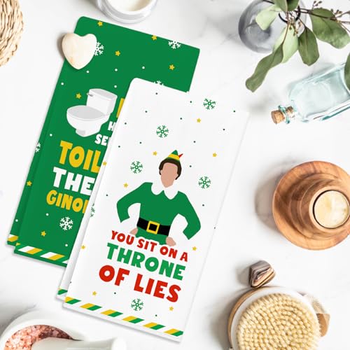 Cheroloven Funny Elf Towels 2 Pack Toilets—Buddy the Elf Kitchen & Bath Hand Towels, 23.6 x 15.7 in, White