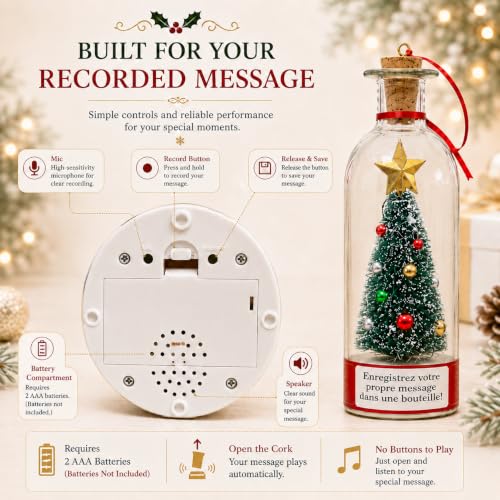 CRILEAL Blue Recordable Christmas Tree Ornament with Snow Scene, 25-Second Voice Message