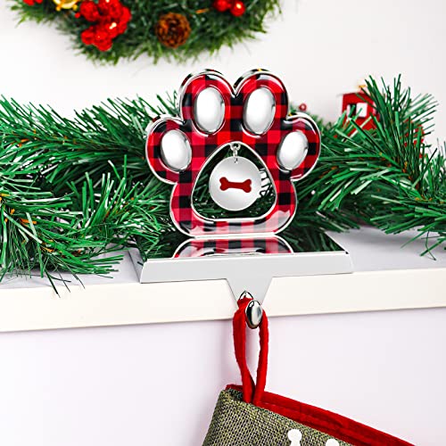 3D Silver Metal Dog Paw Christmas Stocking Holder with Bone Pendant