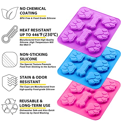 Silicone Dog Paw and Bone Molds 3-Pack - Non-Stick Baking & Treat Trays