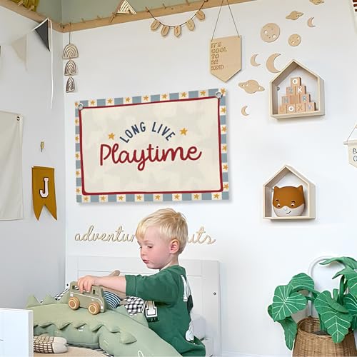 Long Live Playtime Linen Canvas Banner - 30x20 Inch Nursery Wall Decor