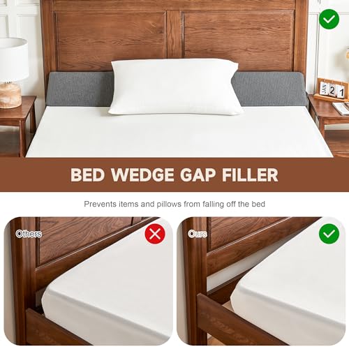 Queen Bed Wedge Pillow - High-Density Foam Gap Filler (60"x6"x10") - Grey