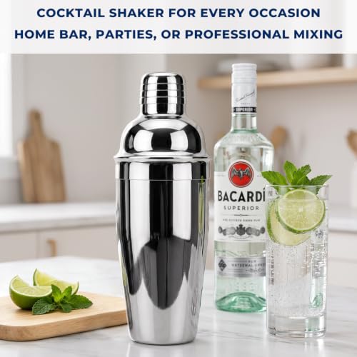 24oz Silver Cocktail Shaker with Built-In Strainer - Mawisek Barware