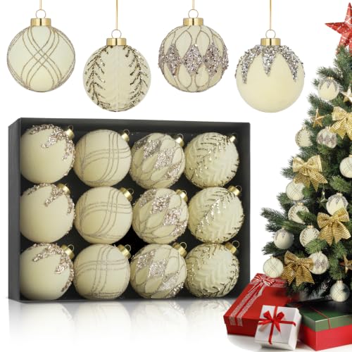 12-Pack Velvet Christmas Ball Ornaments - 80mm/3.15 in Flocked