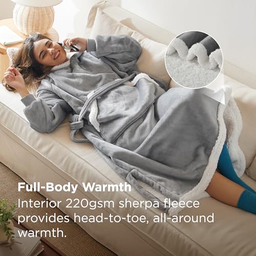 Oversized Wearable Blanket Hoodie with Sherpa Fleece and Waist Belt