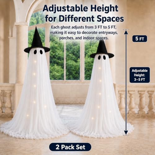 5 Ft Light Up Ghost Outdoor Halloween Decorations with Remote - 2 Pack
