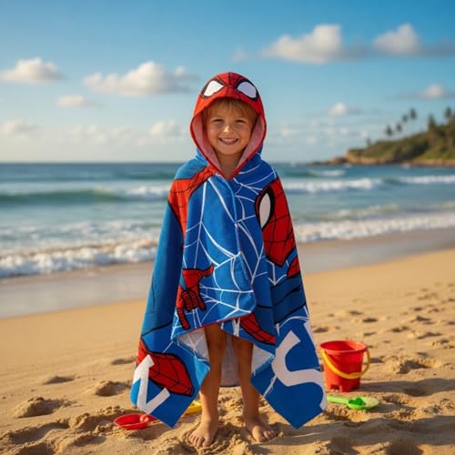 Spider-Man Kids Hooded Towel - 100% Cotton Bath & Beach Poncho for Boys