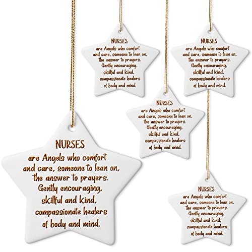 Cunhill 5 Pack Christmas Nurse Appreciation Ornaments - Ceramic Star Gift Set