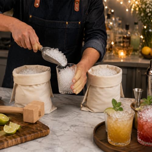 Einiovul Natural Wood Lewis Bag & Ice Mallet Set for Cocktails - Off White