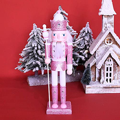 Pink Wooden Nutcracker Soldier Figure - 12 Inch Festive Christmas Decor