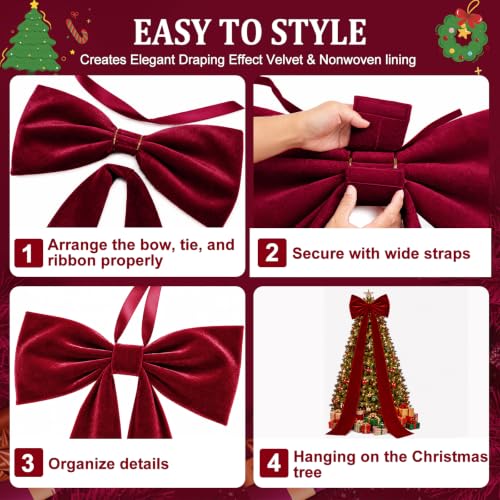 RGJ Burgundy Extra Large Christmas Tree Topper Bow 118in x 28in Velvet