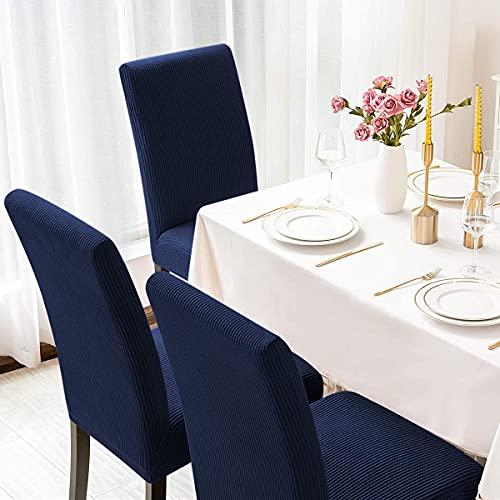 Navy Blue Dining Chair Covers Set of 4 - Slipcovers for Kitchen Chairs