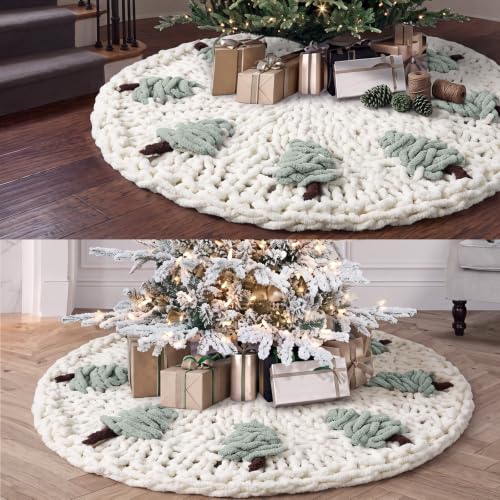 JolliLudo 48 Inch Chunky Knit Christmas Tree Skirt – Beige Holiday Decor for Most Trees