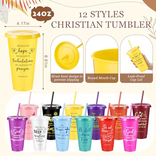 Hollowfly 48 Pc Christmas Christian Gift Set (Colorful) – 12 Bible Verse Cups, Notebooks, Pens & Keychains