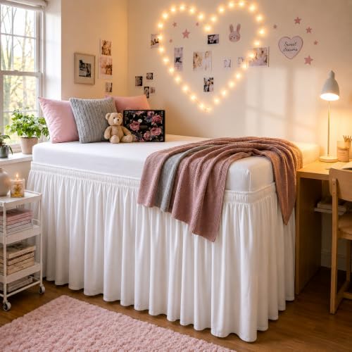 Twin XL Bed Skirt 32 Inch Drop - Soft Microfiber Elastic Wrap Around Dust Ruffle