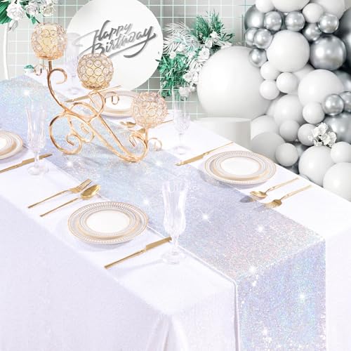 B-COOL 4 Pack Silver Sequin Table Runners 12x72 Inch for Wedding & Party Decor